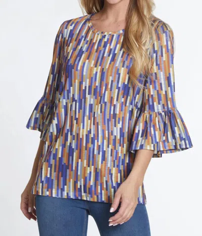 Multiples Flounce Sleeve Broken Line Top In Multi