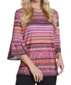Multiples Flounce Sleeve Chevron Print Top In Fuschia In Pink