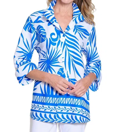 Multiples Flounce Sleeve Print Jacket (petite Size) In Bright Royal In Blue