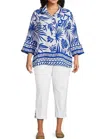 Multiples Flounce Sleeve Print Jacket (plus Size) In Bright Royal In Blue