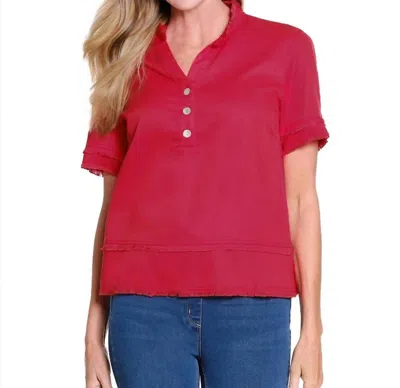 Multiples Fringe Hem Blouse In Fiery Red In Multi