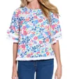 Multiples Fringe Hem Raglan Elbow Sleeve Top In Multi In Multi