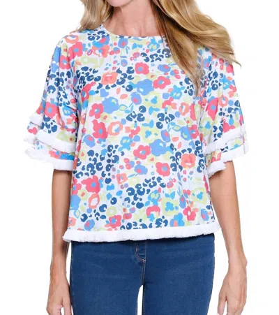 Multiples Fringe Hem Raglan Elbow Sleeve Top In Multi