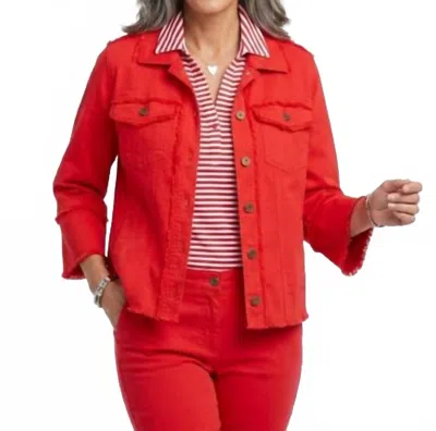 Multiples Fringe Trim Jacket In Fiery Red