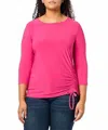 Multiples Front Drawstring Tie Top In Fuchsia In Pink