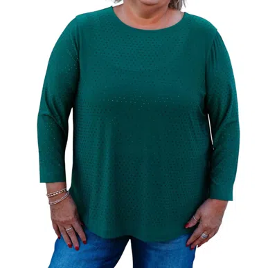 Multiples Heatseal Knit Top In Evergreen In Green