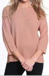 Multiples Henley Sweater In Salmon In Multi