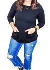 Multiples Hi-lo Sweater Tunic In Black In Blue