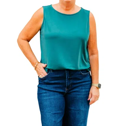 Multiples High Neck Tank Top In Green In Blue