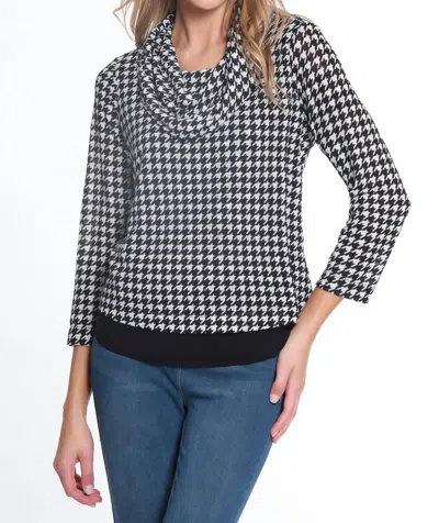 Multiples Houndstooth Cowl Neck Sweater In Black Print