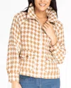 Multiples Houndstooth Zip Lined Jacket In Camel