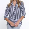 Multiples Wire Collar Button Front Blouse In Navy In Multi