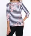 Multiples Floral Slub Knit Top In Blush In Blue
