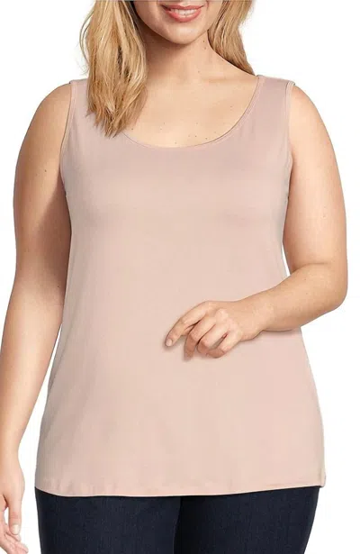 Multiples Knit Double Scoop Neck Sleeveless Fitted Tank Top In Begonia In Pink