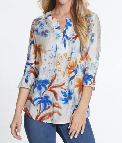 Multiples Lightweight Print Woven Top In White Multi