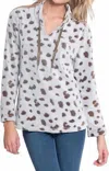 Multiples Long Sleeve Drawstring Collar Top In Truffle In Multi