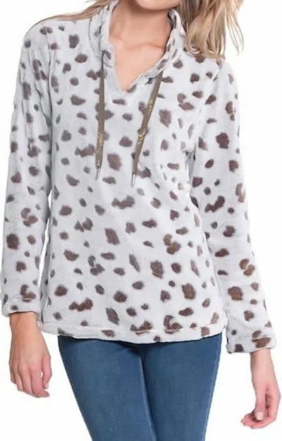 Multiples Long Sleeve Drawstring Collar Top In Truffle In Multi