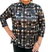 Multiples Long Sleeve Drop Shoulder Mock Neck Print Knit Top With Button Side Hem Vents In Multi In Multi
