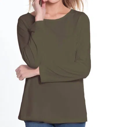 Multiples Long Sleeve Scoop Neck Top In Dark Taupe In Brown