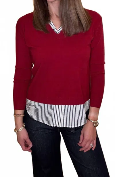 Multiples Long Sleeve Sweater With Ruffled Layer In Crimson In Red