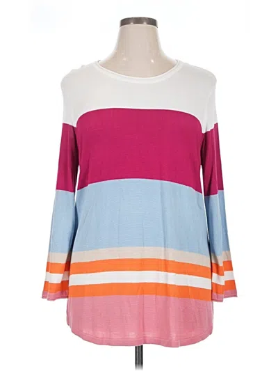 Pre-owned Multiples Long Sleeve Top Pink Color Block Pattern Boatneck Tops