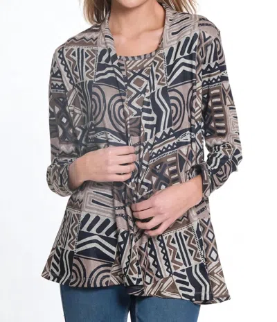 Multiples Longsleeve Open Front Jacket & Tank 2-pc Set In Patch Multi