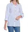 Multiples M25508bm Printed Crinkle Woven Shirt In Rich Navy In Multi