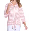 Multiples Melon Stripe Button Shirt In Pink In Pink