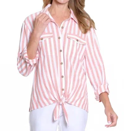 Multiples Melon Stripe Button Shirt In Pink