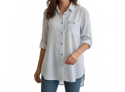 Multiples Montego Bay Stripe And Floral Tunic Top In White And Turquoise