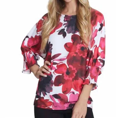 Multiples Multi Shirred Scoop Neck Top In Pink/black