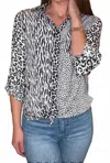 Multiples Multiple Animal Print Tie Front Blouse In Black/ White