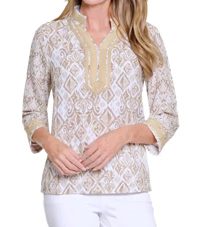 Multiples Neutral Territory Notch Neck Top In Beige