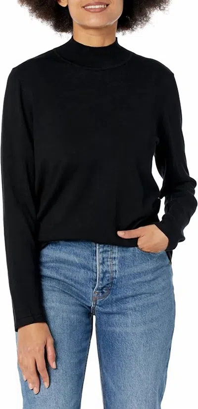 Multiples On The Run Mock Neck Top In Black