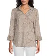 Multiples Open Neck Button Shirt In Beige In Brown