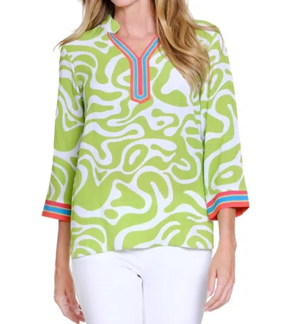 Multiples Palm Breeze Notch Neck Top In Multi In Green