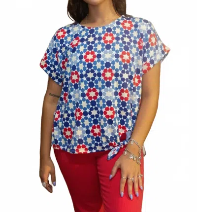 Multiples Patriotic Short Sleeve Tie Waist Top In Red White Blue In Multi