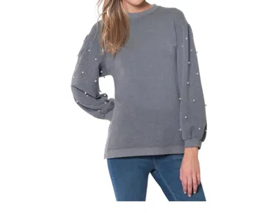 Multiples Pearl Embellishment Sweater In Grey
