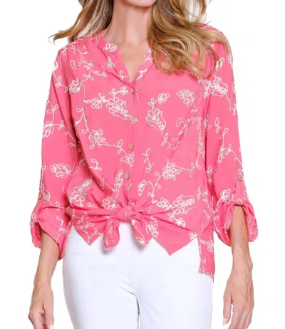 Multiples Petals Tie-front Blouse In Coral Pink