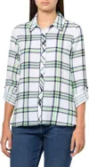 Multiples Plaid Button Down Shirt In Green, Navy, White In White