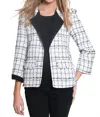 Multiples Plaid Woven Jacket W/ Faux Suede Trim In Snow In White