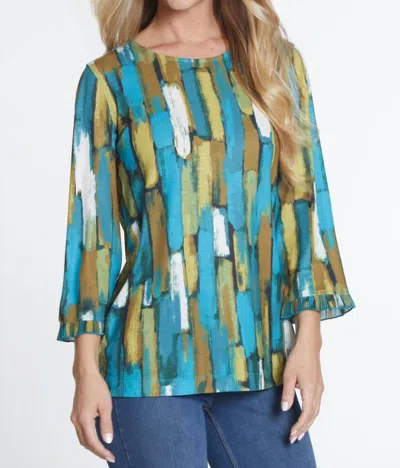 Multiples Pleated Flounce Sleeve Top In Green Multi