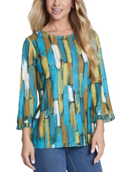 Multiples Pleated Flounce Sleeve Top In Multi