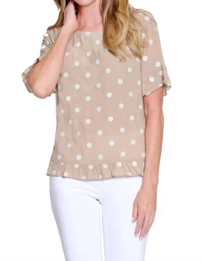 Multiples Polka Dot Ruffle Trim Top In Khaki In Pink