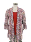 Multiples Print Mesh Open Cardigan In Ivory/red/blue In Multi