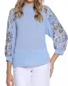 Multiples Print Raglan Knit Top In Cornflower In Blue