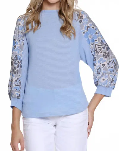 Multiples Print Raglan Knit Top In Cornflower In Blue