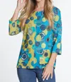 Multiples Multicolor Circle Print Top In Green Multi In Multi
