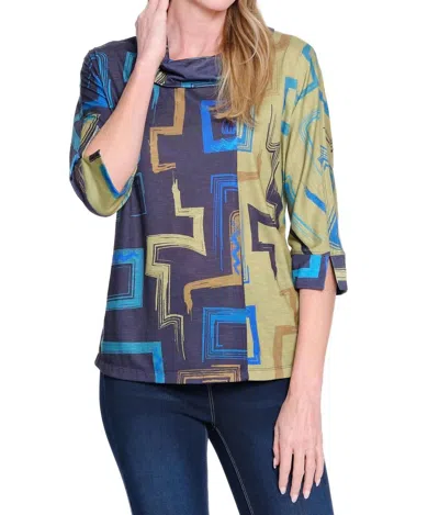 Multiples Print Slub Knit Turtleneck Top In Navy Mix In Multi