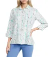 Multiples Printed Button Front Shirt With Turn-up Cuff Sleeves In Dot Multi In Blue